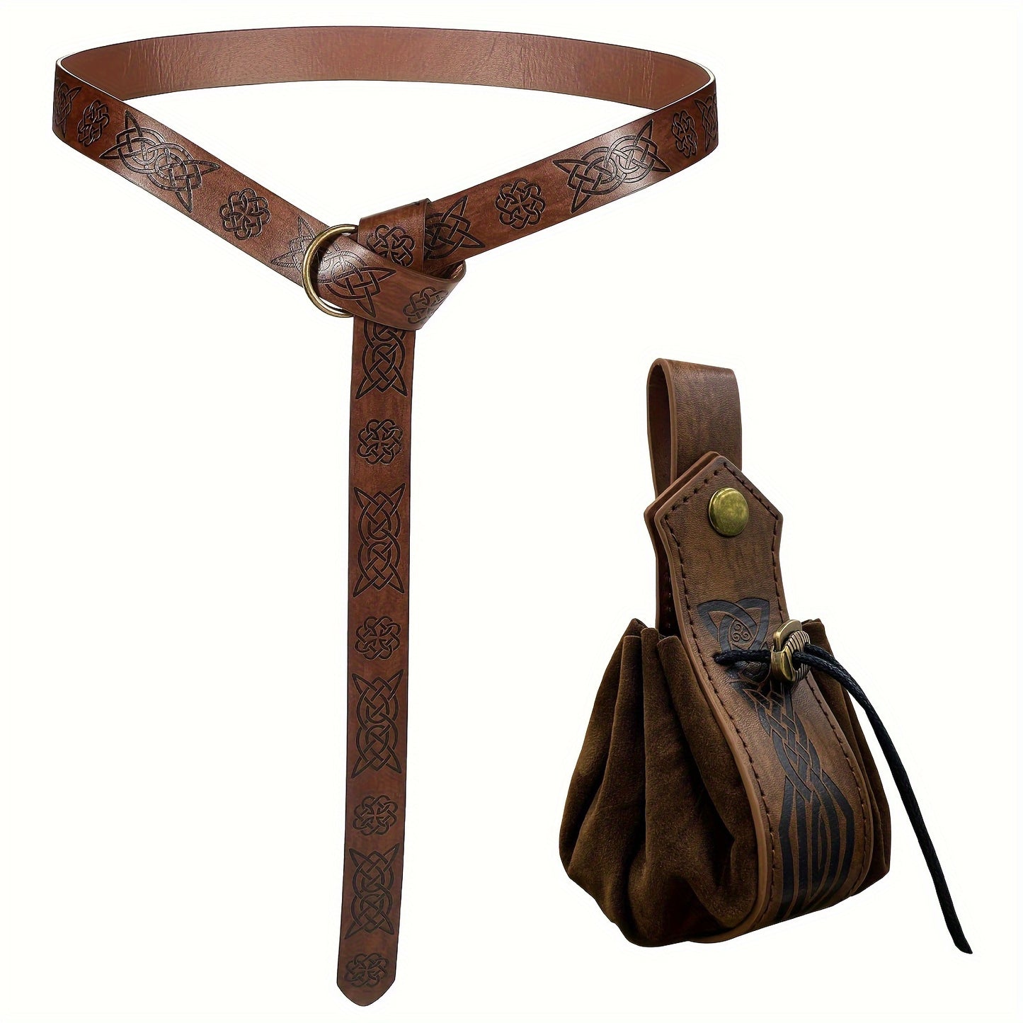 Unisex Retro Faux Leather Belt Pouch - Vintage Drawstring Closure, Faux Suede Lining - Party & Halloween Accessories | Foldable Design | Fixed Shoulder Strap