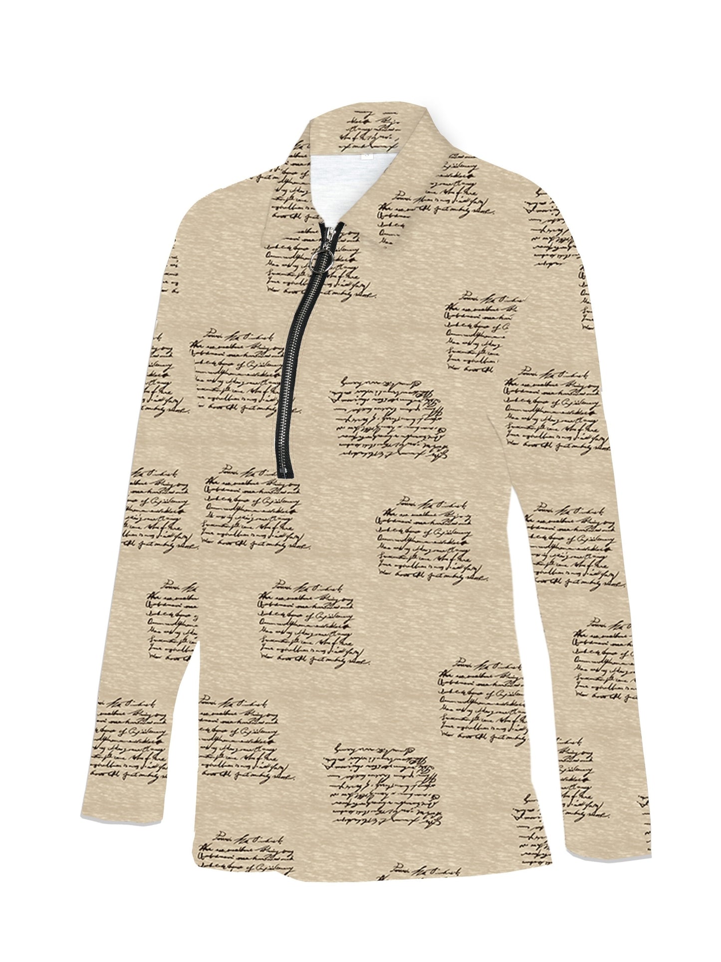 Graphic Print Zipper Polo Shirts, Casual Loose Long Sleeve Polo Shirts Tops For Spring & Summer, Women's Clothing