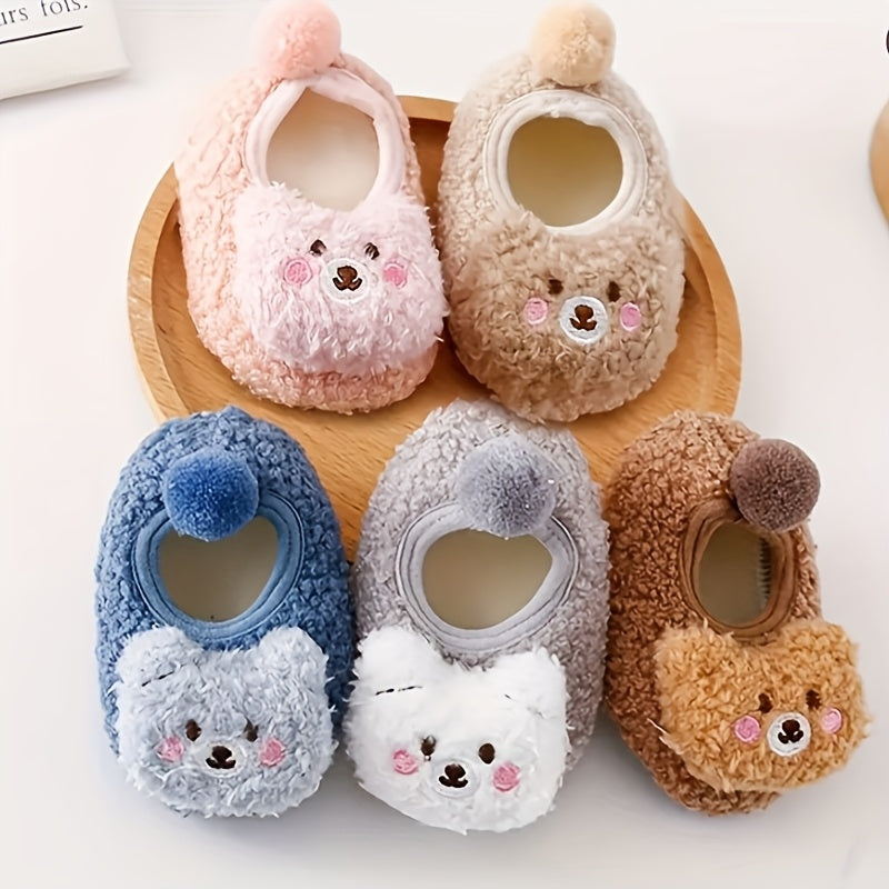 Baby Bear Slippers & Socks - Soft-Soled Non-Slip Indoor/Outdoor First Walkers, Cute Pink & Brown Teddy Bear Design with Paw Print Sole, All-Season Breathable -like (Hand Wash Only) for & ( &)
