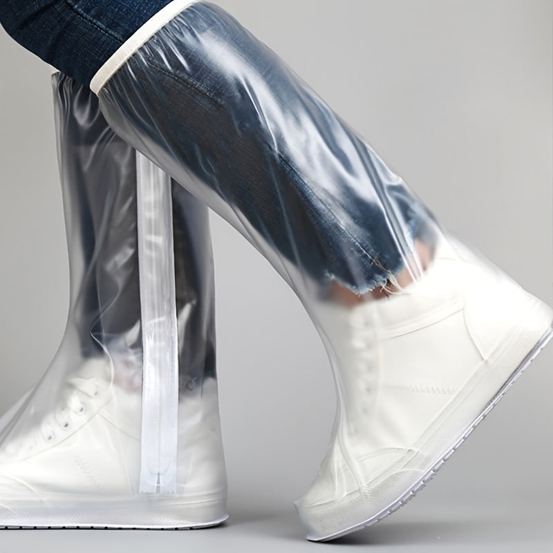 Casual Plastic Shoe Covers, Waterproof, High-Tube, Solid Color, with Reinforced Ring and Thickened Sole, for Men and Women, Outdoor Travel