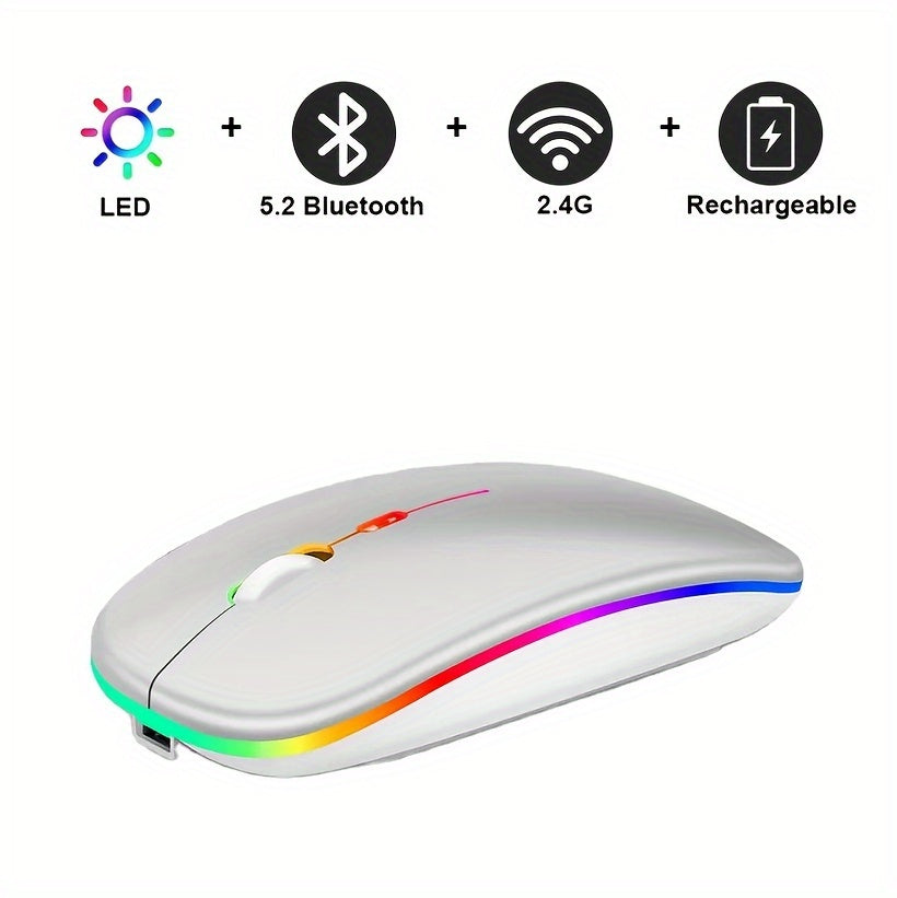 Rechargeable 2.4G Wireless Silent Office Mouse For PC Computer/laptop Windows/ios System With LED Color Light And BT5.2 Wireless Mouse.