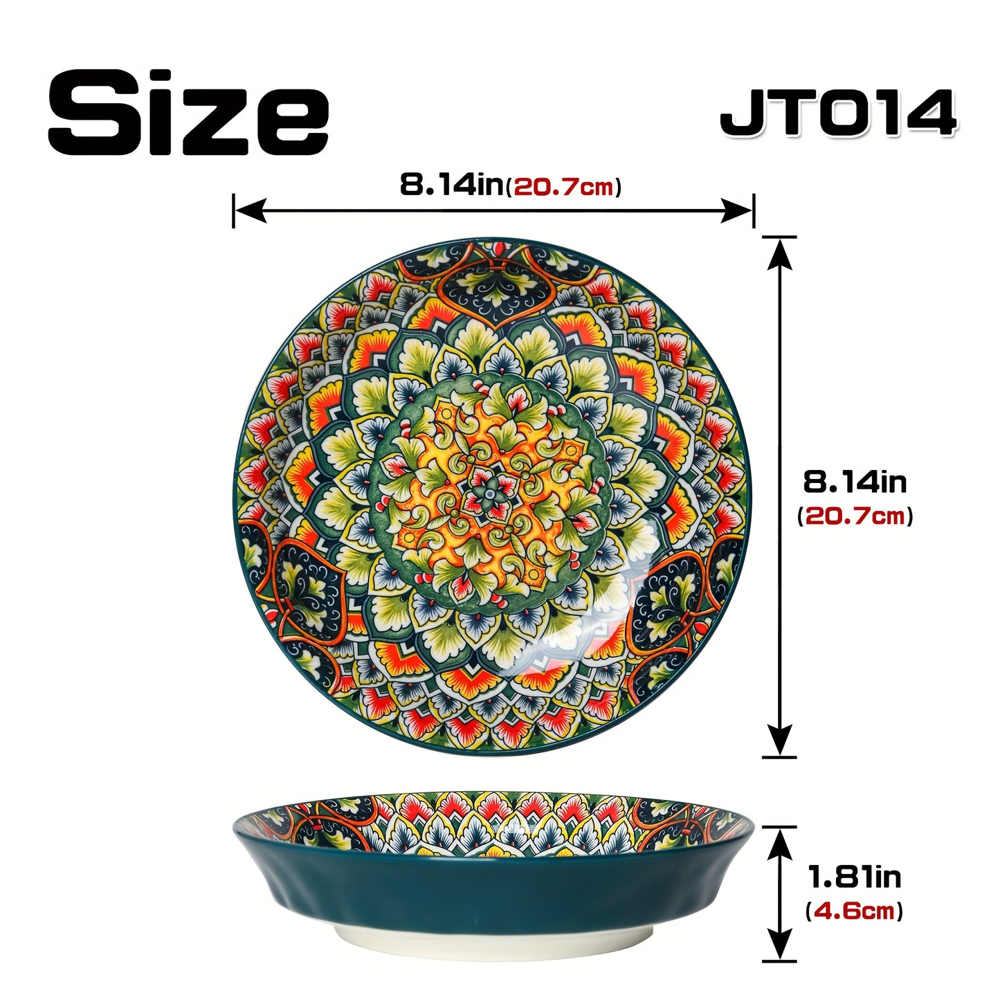 Bohemian Style Flower Themed Ceramic Dinner Plates Set of 2.54 - 20.32 cm Round Decorative All-Season Dishware for Steak, Pasta, Breakfast - Microwave Safe Ceramic Tableware for Restaurant and Home Use