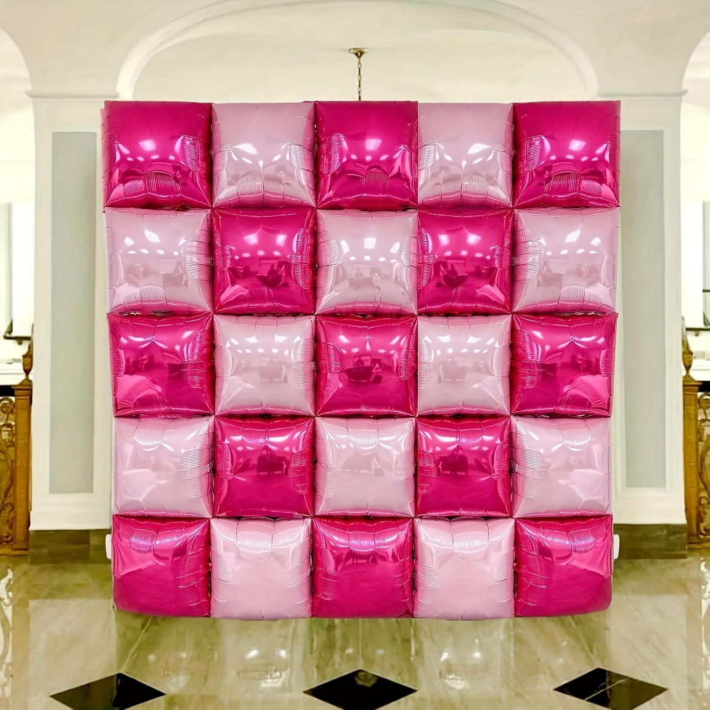 25-Pack Aluminum Film Magenta Pink Square Double-Sided Metal Balloons for Wall Tunnel Archway Flower Wreath, Anniversary Commemorative Set, Birthday Engagement New Year Party Decorations, No Power Required, for Wedding, Mothe