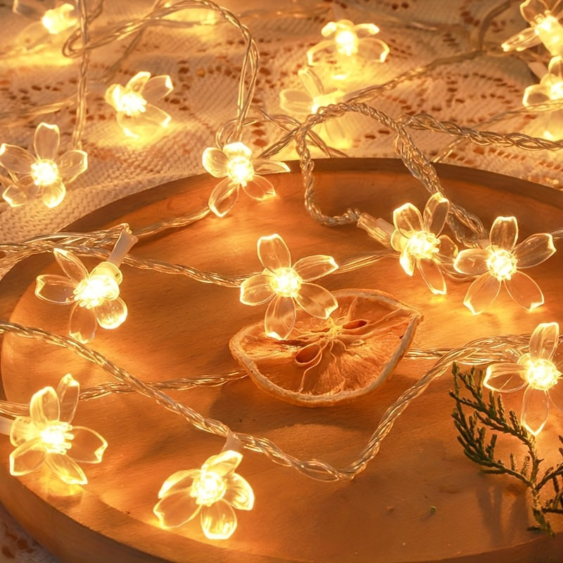 1pc Cherry Blossom String Lights, Suitable for Home Decorations Engagement Wedding Valentine's Day Holiday Party Atmosphere, 1.5m 10 Bulbs, Holiday Lighting, Romantic Ambiance, Festive Glow, Elegant Illumination, Plastic Cons