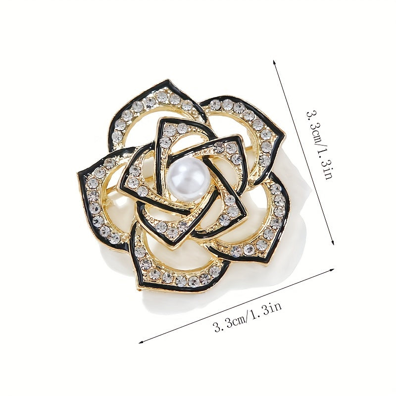 Hollow Out Flower Alloy Brooch Pin Inlaid Faux Pearls Exquisite Pin Accessories Female