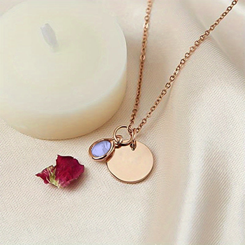 Birth Flower Engraved Necklace - Personalized Name Necklace with Birthstone and Customizable Record Time - Unique Mom Grandma Gift Idea with 12 Varieties of Birth Gemstones