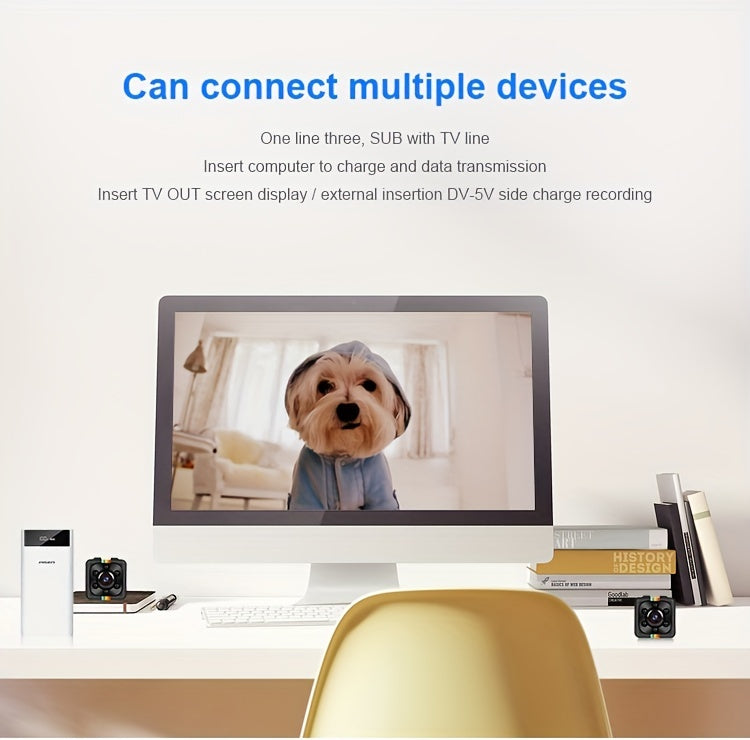 Portable Mini Camera with HD Video and Audio, Touch Control, Motion Detection, Self-Adhesive Mount, USB Powered, Rechargeable Lithium Battery, Non-Waterproof, for Home Security, Surveillance, and Baby Monitoring