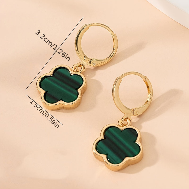 Colorful Lucky Flower Design Dangle Earrings Elegant Simple Style Alloy Jewelry Female Earrings