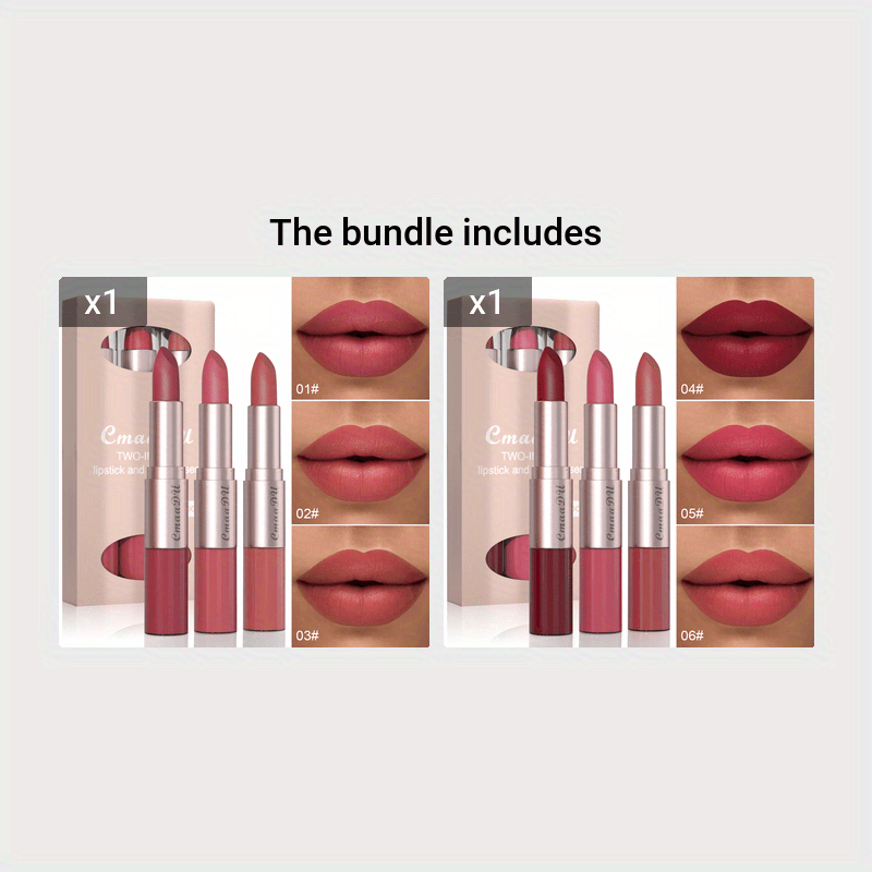 Long-Lasting 3-Color Lipstick & Lip Gloss Set - Double Headed Design for Natural, Lustrous Texture - Perfect Valentine's Day Gift for Women Valentine's Day Gifts
