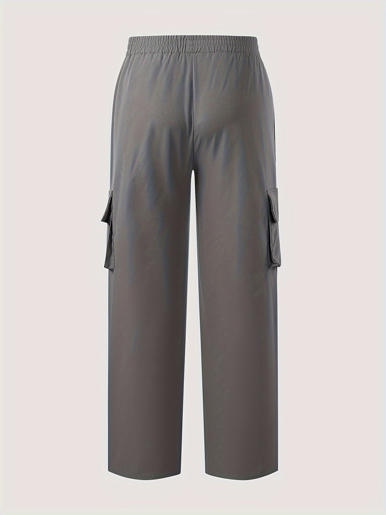 Solid Color Flap Pockets Straight Legs Trouser, High Waist Casual Wide Legs Cargo Pants, Women's Sweatpants