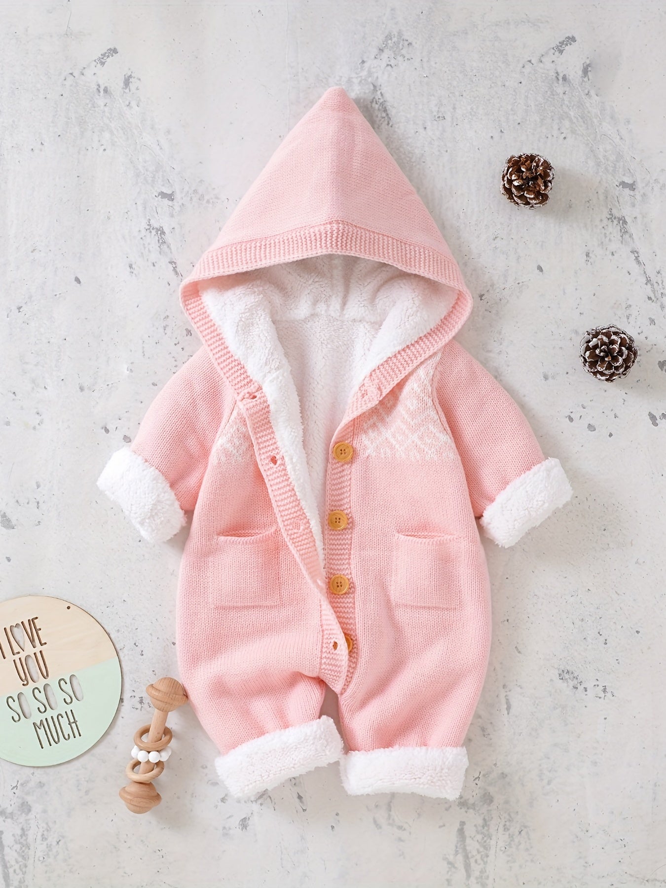 [Knit | Jumpsuit] Long Sleeve Hooded Newborn Boys And Girls Knitted Jumpsuit With Pants