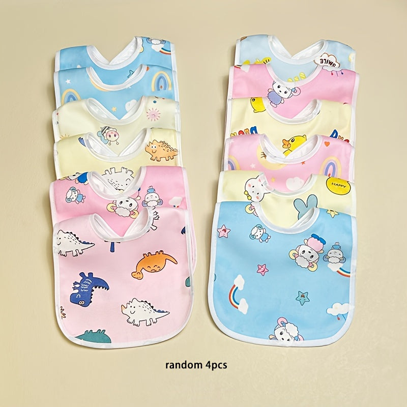 4/6pcs Set Random Style Children's Crystal Velvet Bib Bib Cartoon Newborn Waterproof Drool Towel Male and Female Baby U-shaped Eating Pocket
