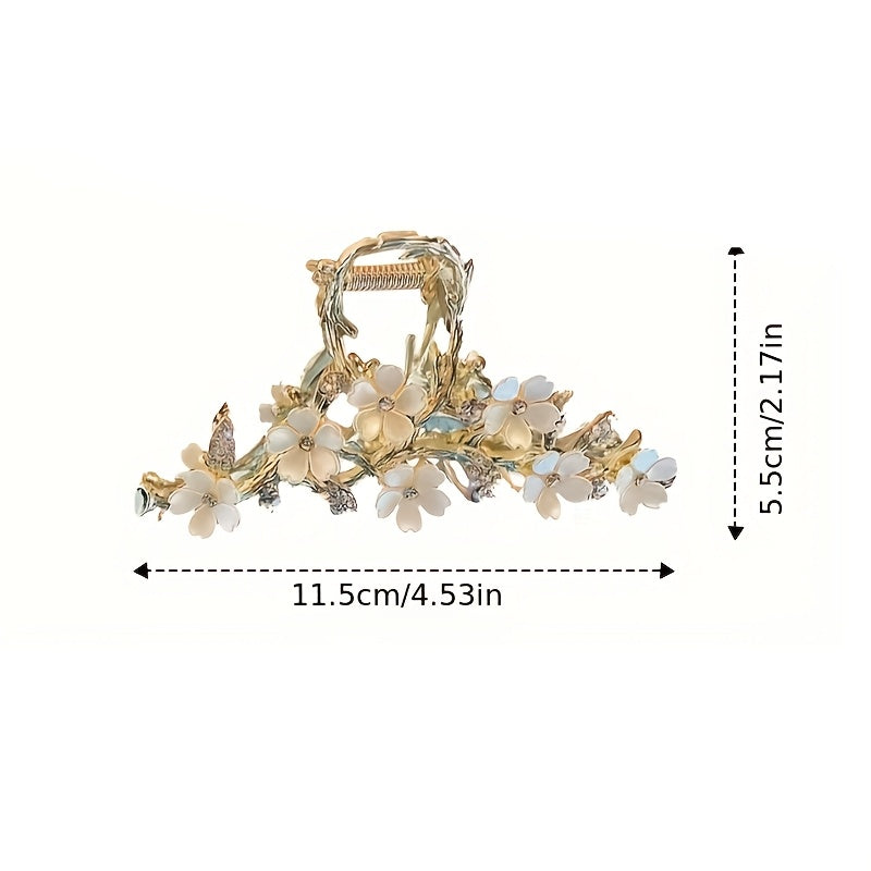 1pc Elegant Rhinestone & Faux Imitation Pearl Lily Flower Hair Clip - Secure Shark Grip for Updos, Medium Size Hair Claw for Weddings, Parties, Prom - Sparkling Floral Hair Accessories for Women, Wedding Hairpiece, Emotional