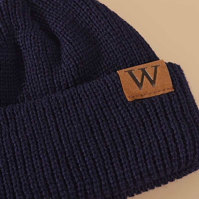 Letter W Patch Knitted Beanie Casual Fashion Knitted Hat