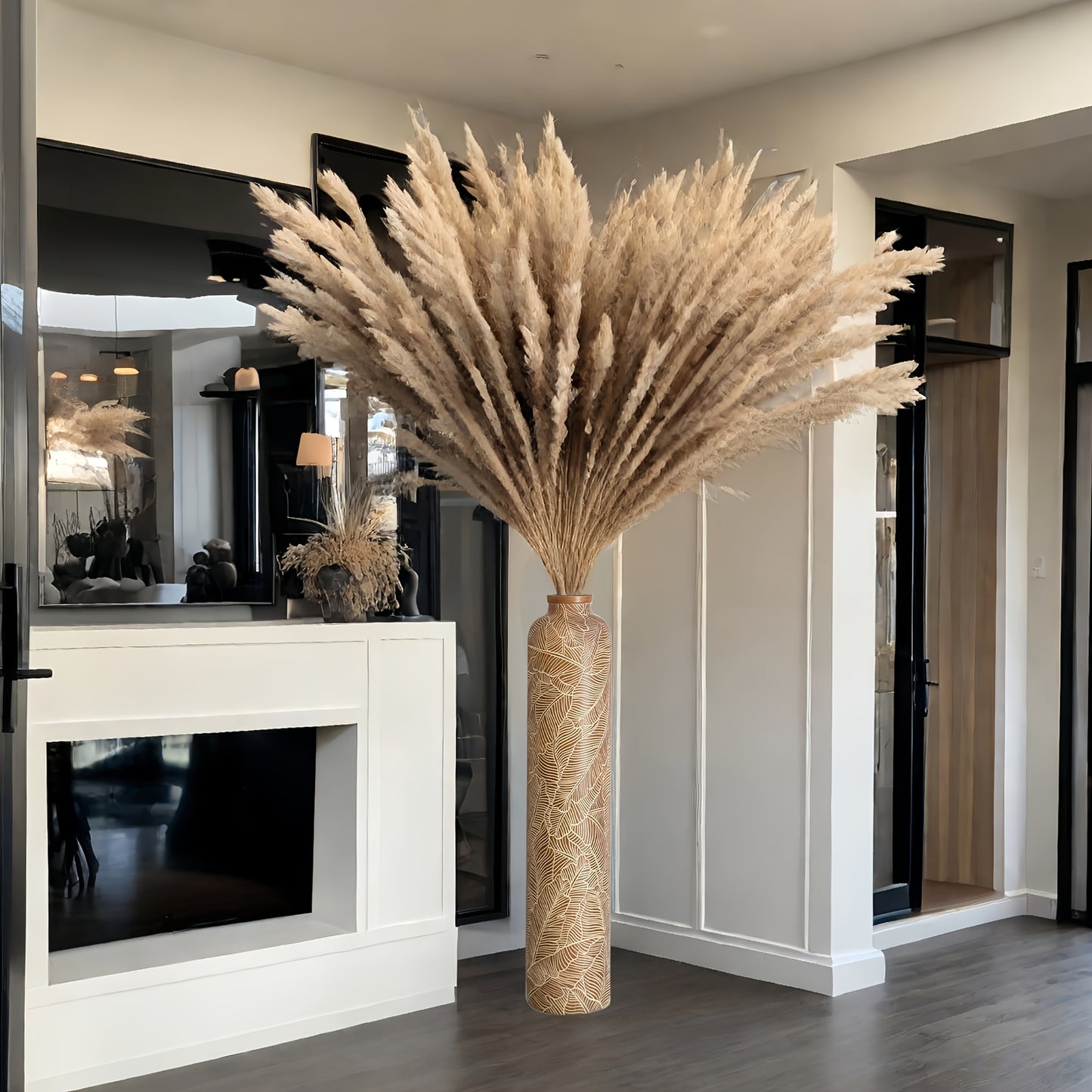 1pc 74.93cm Bohemian Floor Vase, Elegant Striped Resin Decorative Vase for Living Room, Entryway, Fireplace, Doorway, Centerpiece - Perfect Holiday & Birthday Gift, Decorative Vase, Fireplace Decoration, Bohemian Style, Strip