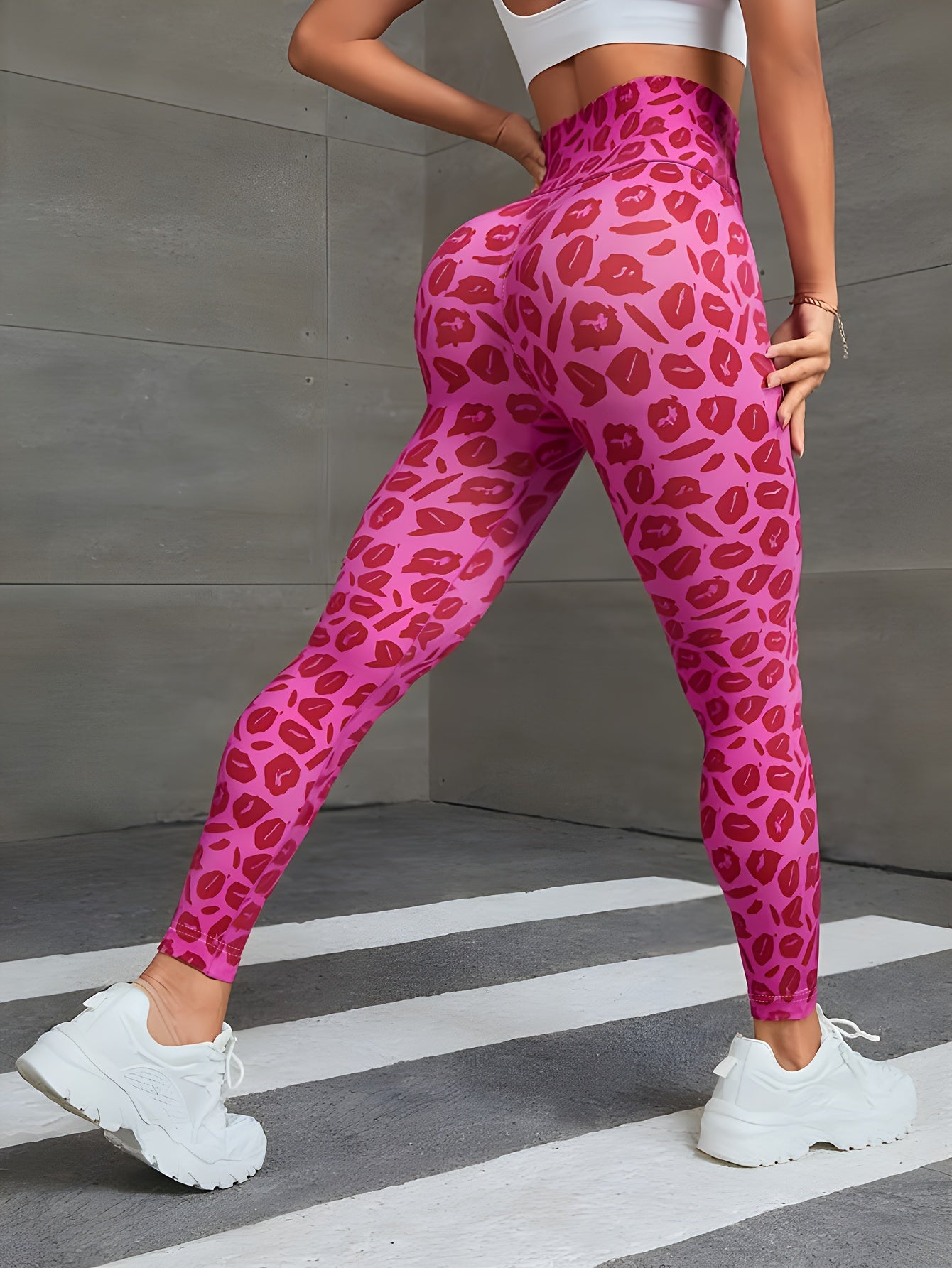 Flower Print High Waist Yoga Pants, High Stretch Running Fitness Workout Leggings, Women's Activewear