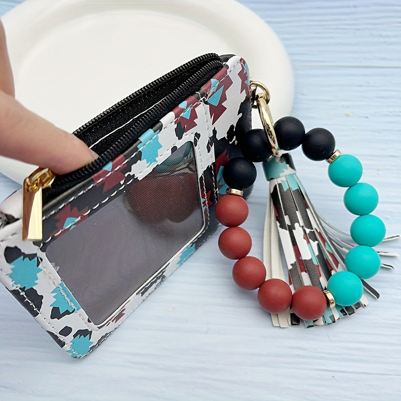 1pc Stylish Leopard Sun Flower Cow Pattern Silicone Bangle - Western Cowboy Bag Bead Keychain, Ladies Wallet Card Holder, Fashionable Key Ring with Unique Design and Colorful Pattern