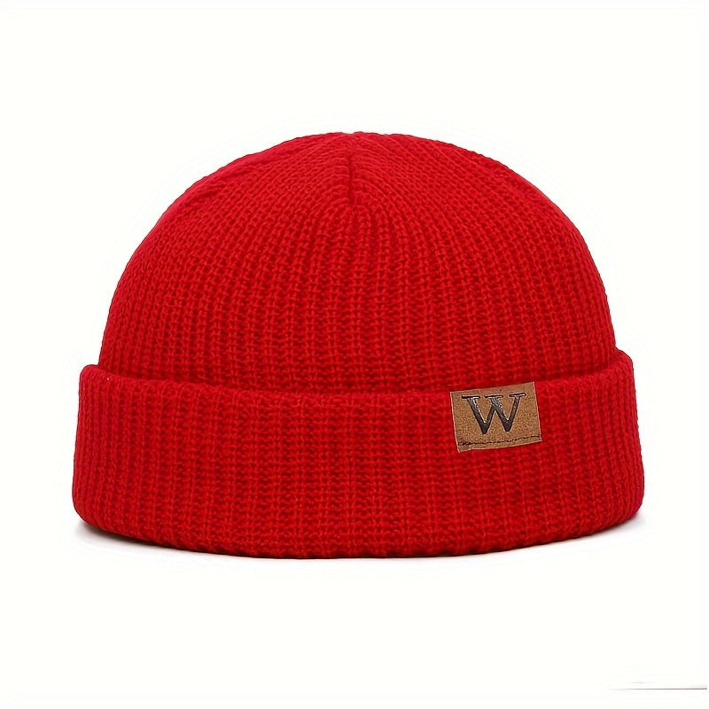 Letter W Patch Knitted Beanie Casual Fashion Knitted Hat