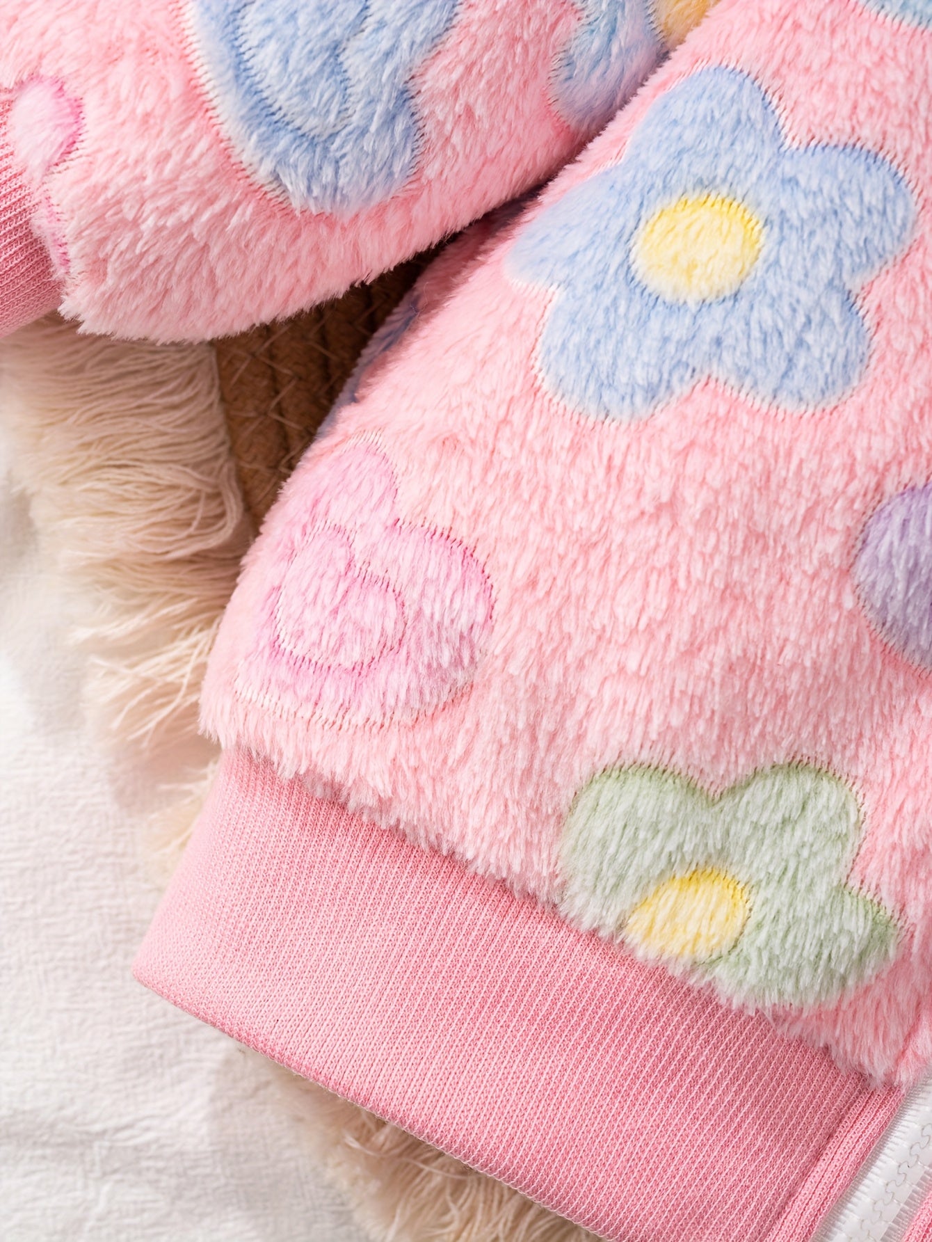 Baby Girls Floral Hooded Jacket - 100% Polyester Long Sleeve Coat with Zipper, Soft Plush Knit Fabric, Regular Fit for Outdoor Play in Fall/Winter, Skiing Compatible, Thick
