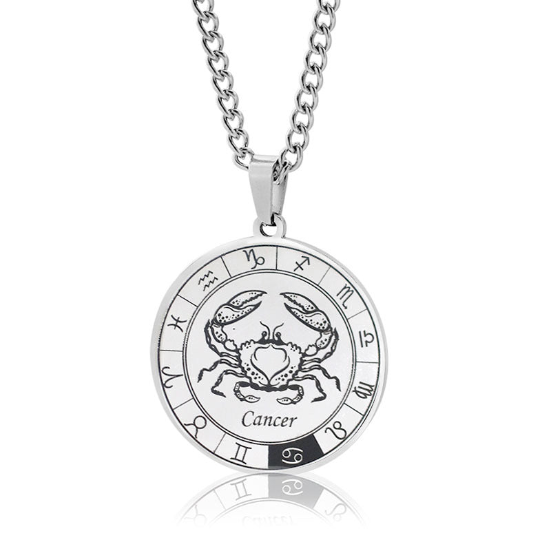 Stainless Steel Star Zodiac Necklace 12 Constellation Coin Pendant Necklace For Men Jewelry Gift For Birthday Anniversary