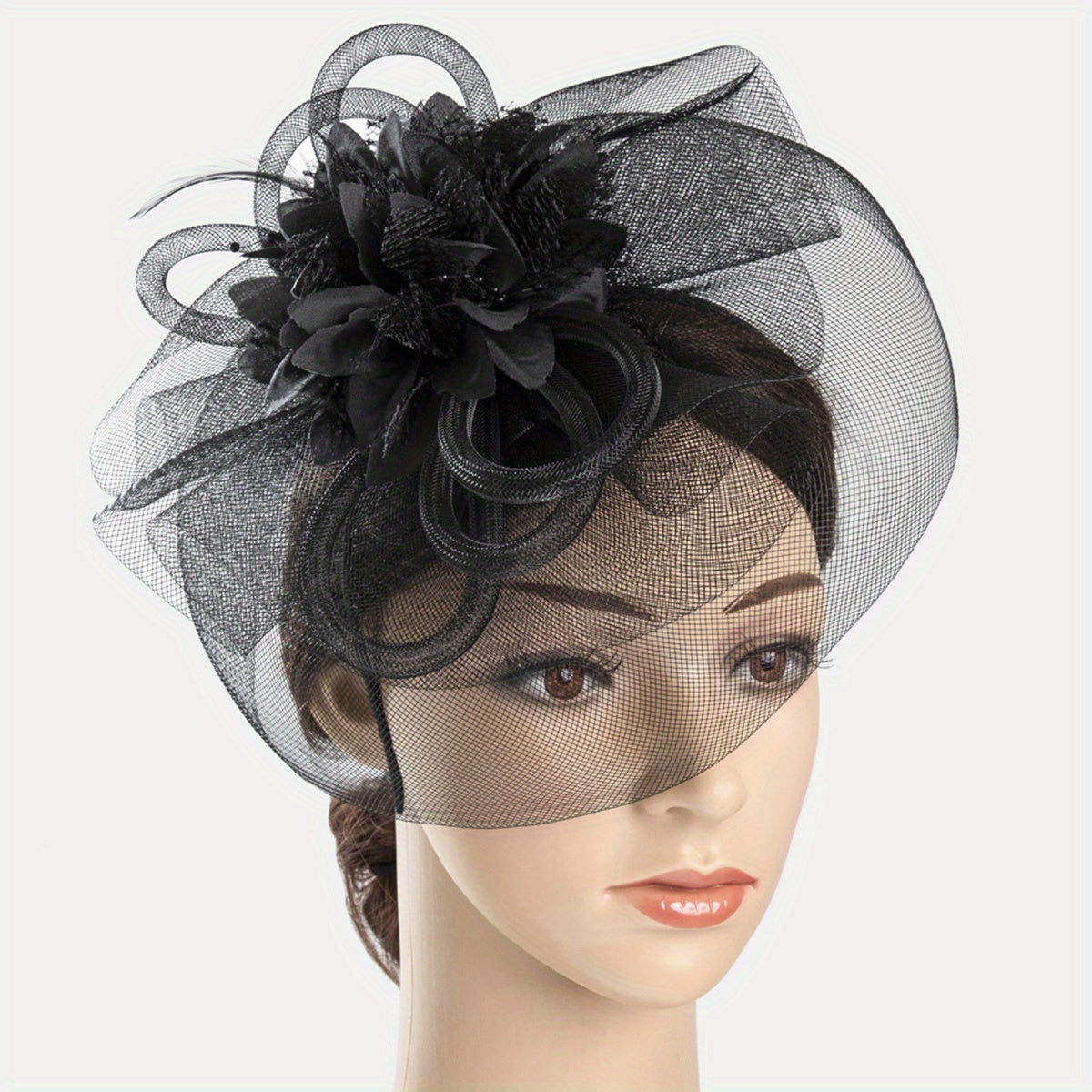 1pc Women Hair Accessories Mesh Flower Faux Feather Mesh Veil For Birthday Jockey Club Wedding Derbyhat Church Hat Accessories