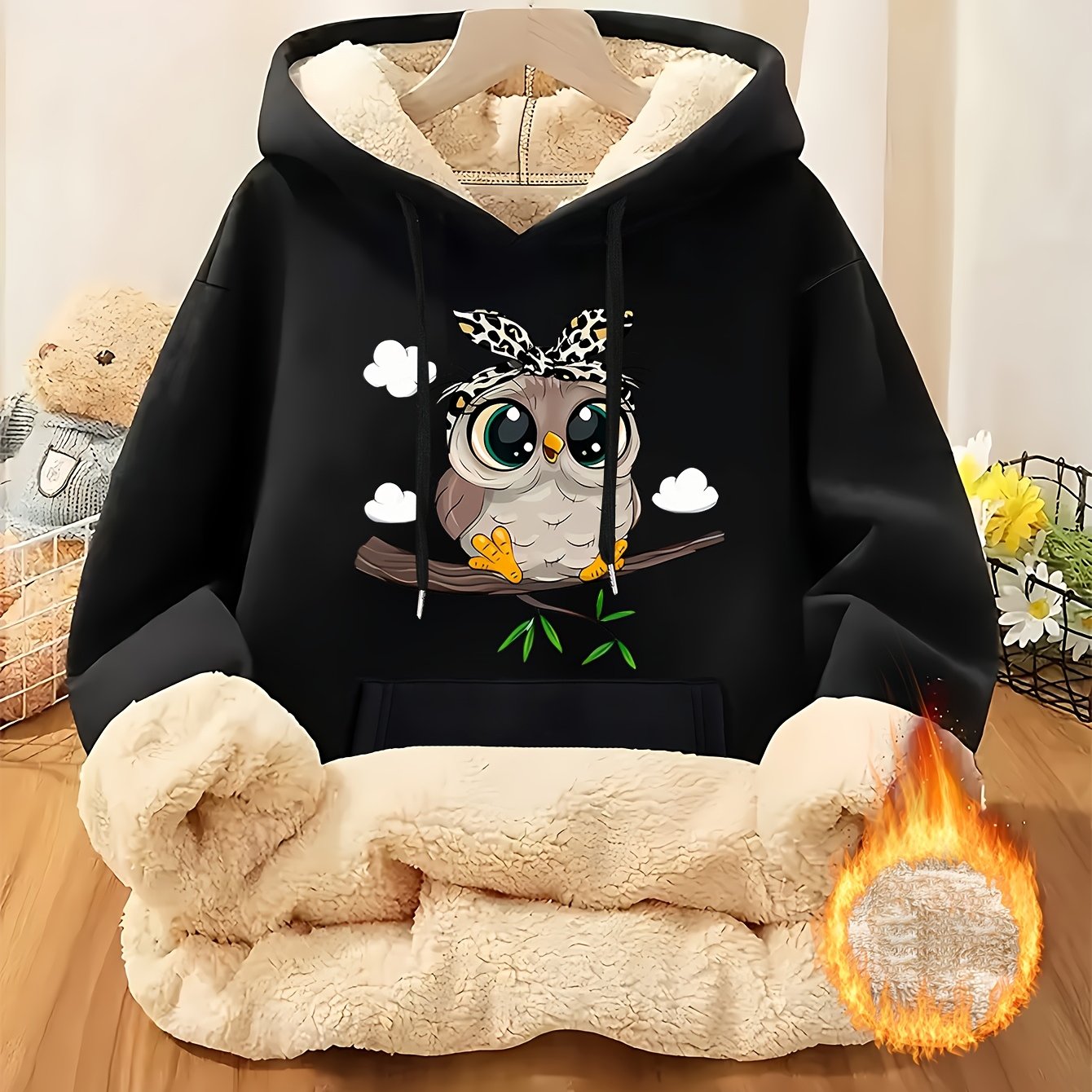 Women's Highland Cow Print Fleece Hooded Sweater - Thickened Winter Warmth, Cozy Plush Lining, Casual Retro Pullover with Pocket, Pink Scottish Cow Design, Sizes XS-XXL (Machine Washable) for Spring, Fall & Winter Layering