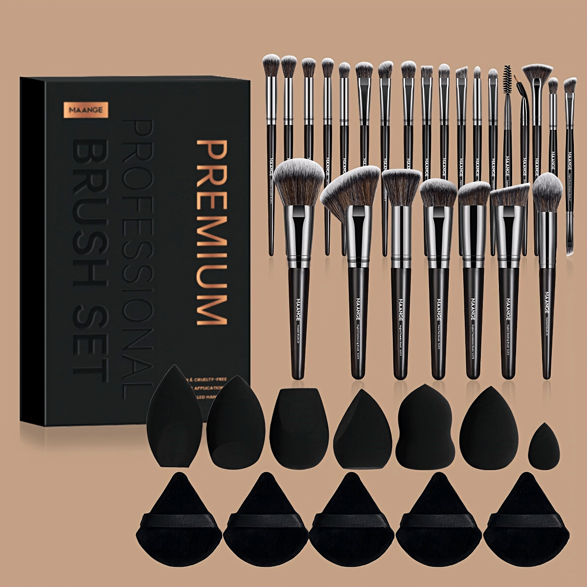 MAANGE 37pcs Makeup Tool Set with a Box, Including 25 Makeup Brushes And 12 Sponge Accessories, Perfect for Valentine'S Day And Mother'S Day Gifts, Portable for Travel.