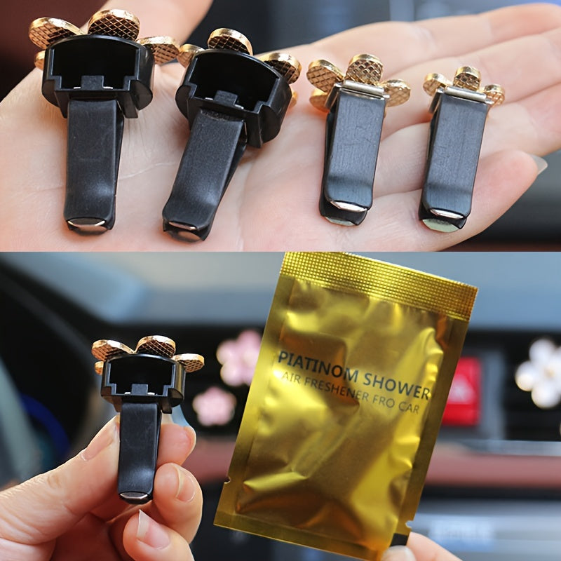 [4pcs/set Daisy Flower Air Clips] 4pcs/set Small Daisy Flower Design Car Air Outlet Perfume Decorative Clip, Car Air Fresheners Clips, Car Decoration, Car Accessories For Women