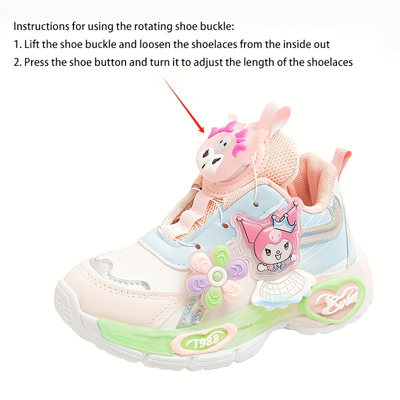 Sanrio Spring Girls' Sneakers - Cartoon Character Design, Glowing Lights, Soft Purple & White Casual Running Shoes for Youngsters, Casual Footwear | Playful Design | Comfortable Footwear, Sanrio Shoes