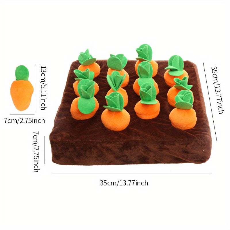 Durable Plush Dog Toy with Squeaker - Carrot Design for Medium Dogs, Chew-Resistant & Dental Health, Interactive Fun for Pets, Soft Faux Fur Base, Green & Brown, Puppy Toys