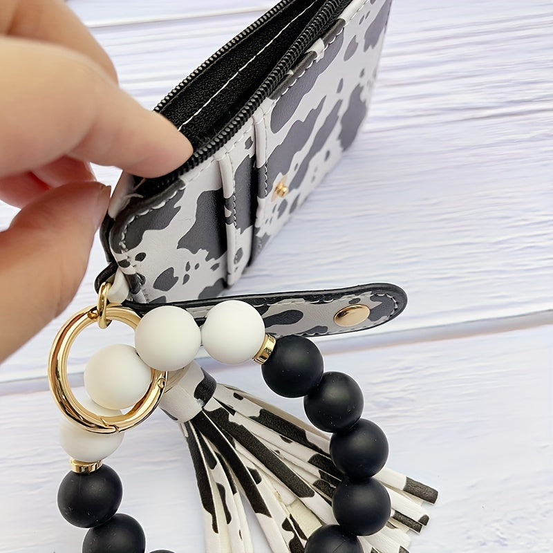 1pc Stylish Leopard Sun Flower Cow Pattern Silicone Bangle - Western Cowboy Bag Bead Keychain, Ladies Wallet Card Holder, Fashionable Key Ring with Unique Design and Colorful Pattern