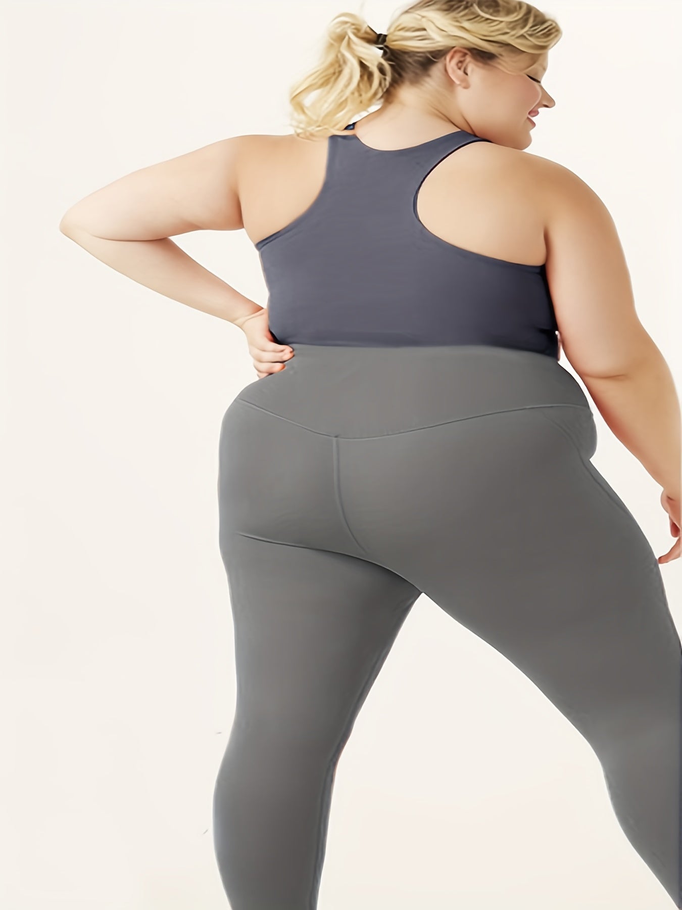 Plus Size High Waist Solid Color Stretchy Leggings, Women's Plus High Stretch Yoga Leggings, Sports Pants Spring/Autumn