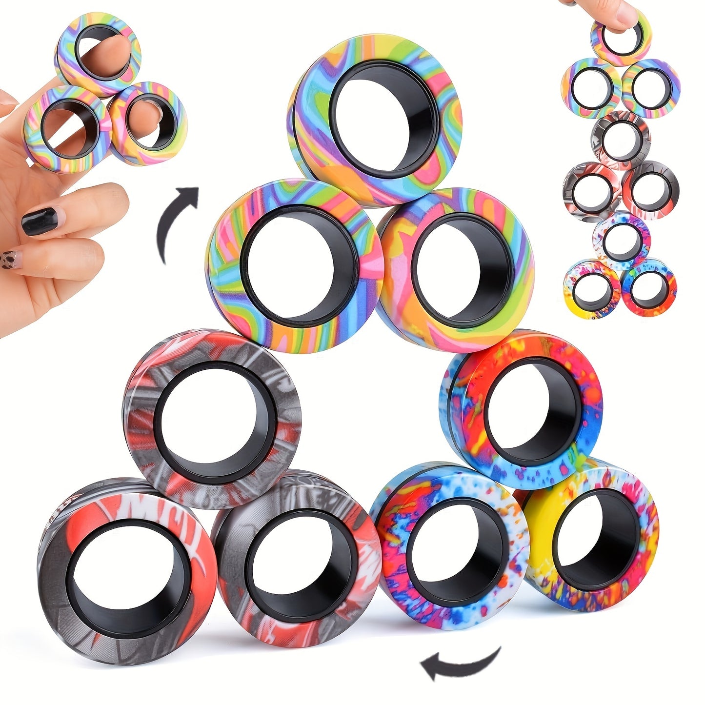 3pcs Magnetic Rings Toy Set, Adult Magnets Spinner Rings, Creative Toy