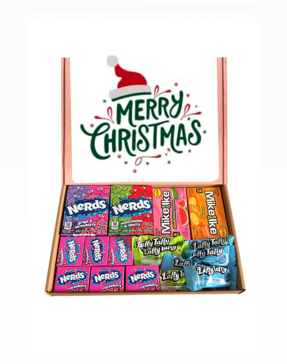 FOS&ETIENNE Merry Christmas Retro Candy Box - Large Variety Mix Pack Sweets Gift Hamper - Contains 16 Candies - Nerds Candies, Mike And Ike Sweets, Laffy Taffy Sweets Mix Box