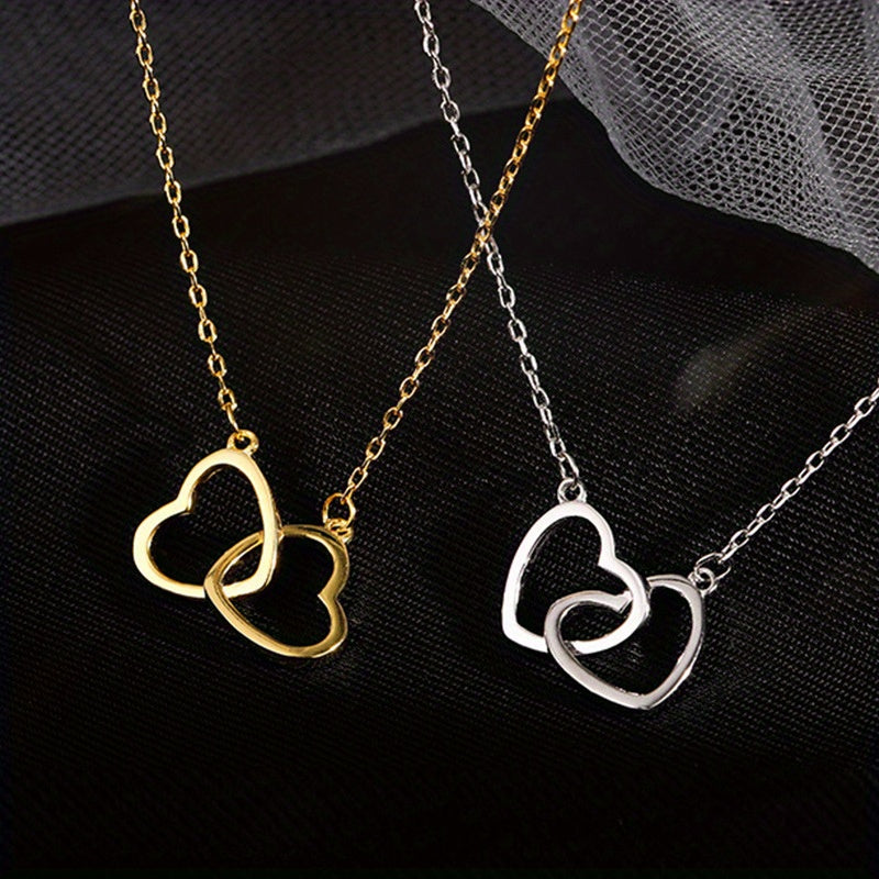 1pc, Exquisite Double Peach Heart Pendant Necklace - Stylish Metal Alloy Jewelry with Elegant Design, Perfect for Daily Wear, Party, Mothers Day, Valentines Day, and Birthdays - A Charming Clothing Accessory and Festival Gift