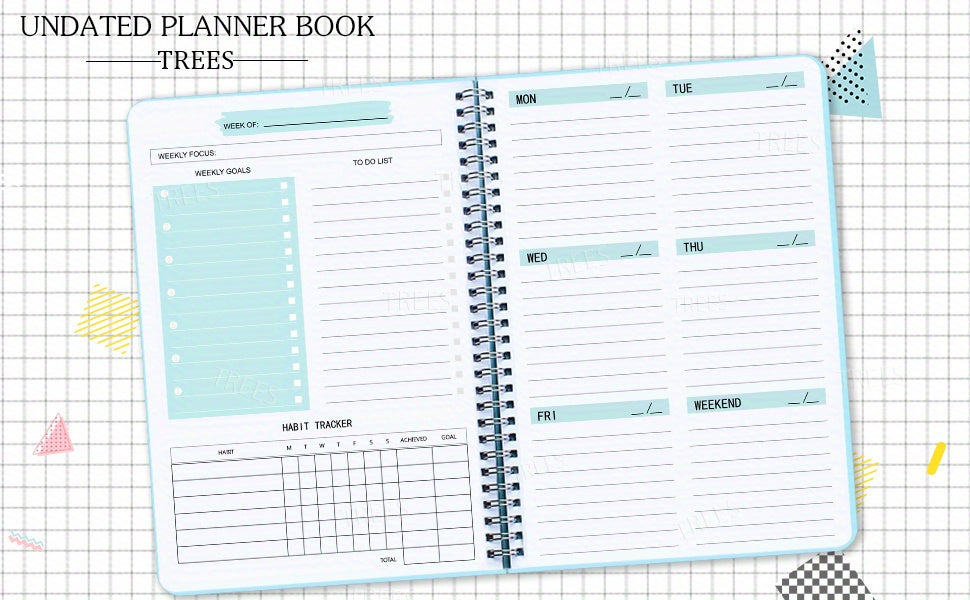 1pc Trees Undated A5 Daily Weekly Notebook Planner | Spiral Bound, 52 Sheets, 21.08*13.97 cm, Pvc Cover, English Language, Ideal For Office And School Use