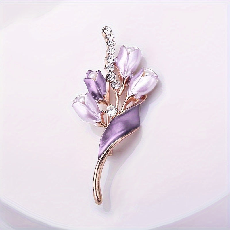 Elegant Purple Flower Brooch Dress Shirt Suit Gown Sweater Scarf Shawl Coat Hat Minimalist Stylish Pin Enamel Craft Accessory