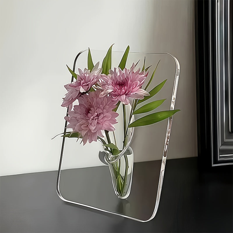 1pc Awaoko Modern Acrylic Vase - Clear Rectangular Design with Intricate Frame-Like Structure, Elegant Decorative Vase for Home & Office, Perfect Gift for Easter, Mother's Day, Friends, Boyfriend, Girlfriend, Family, Teachers