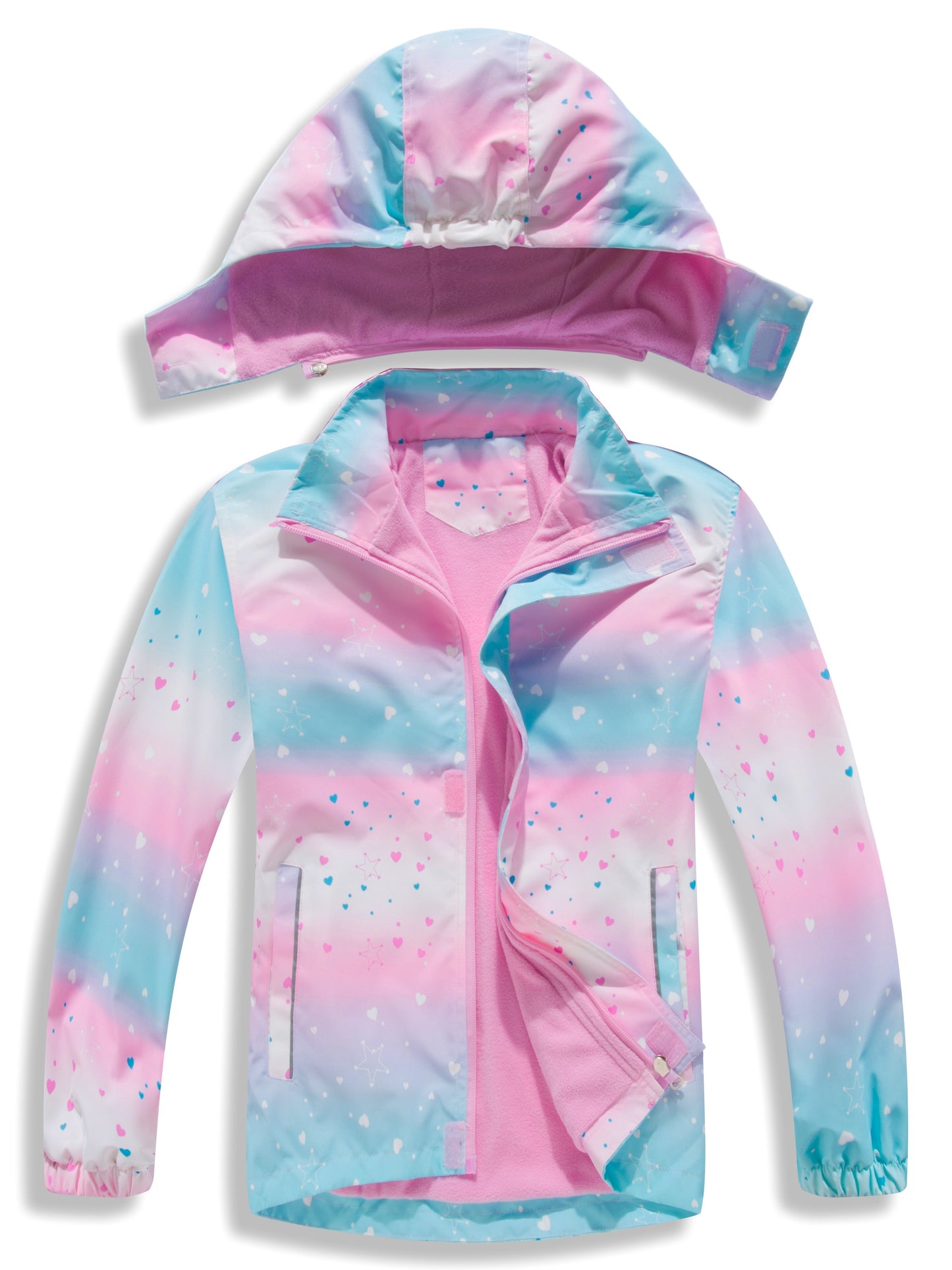 Vibrant Rainbow Camo Rain Jacket for Kids - Waterproof, Lightweight, Hooded, Fleece Lined, Windbreaker Coat with Removable Hood for Outdoor Play - Perfect for Rainy Days and Casual Wear