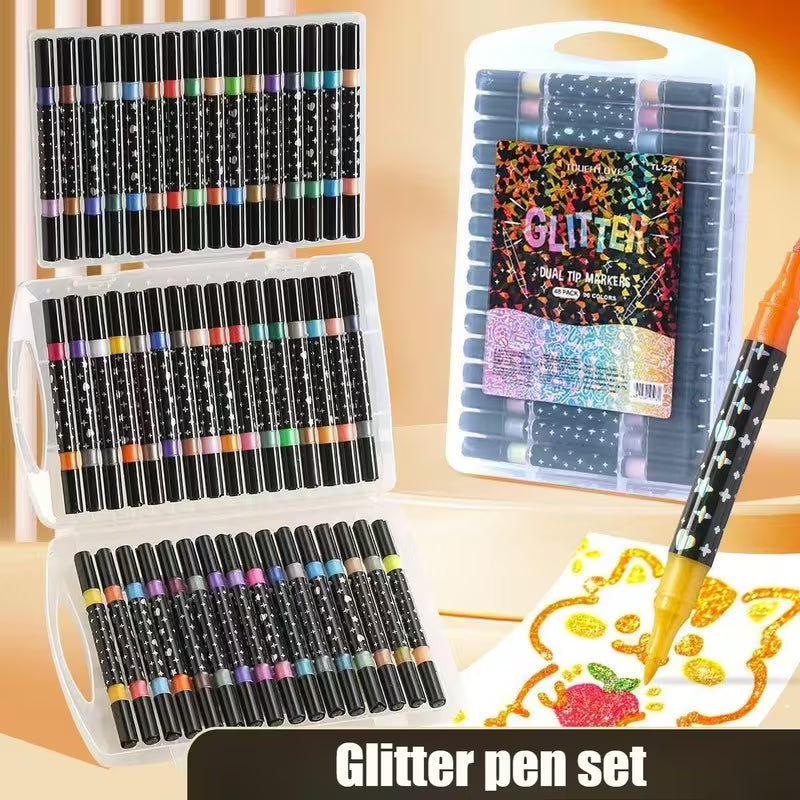 12pc Glitter Double - Ended Pens, 24 Colours