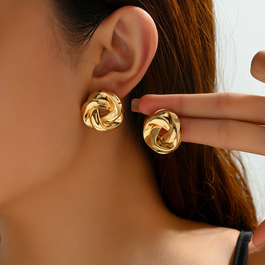 Radiant Punk Glam - Twisted Flower Stud Earrings - Durable Iron Jewelry for Womens Daily & Party Chic - Fashion-Forward Ear Ornaments