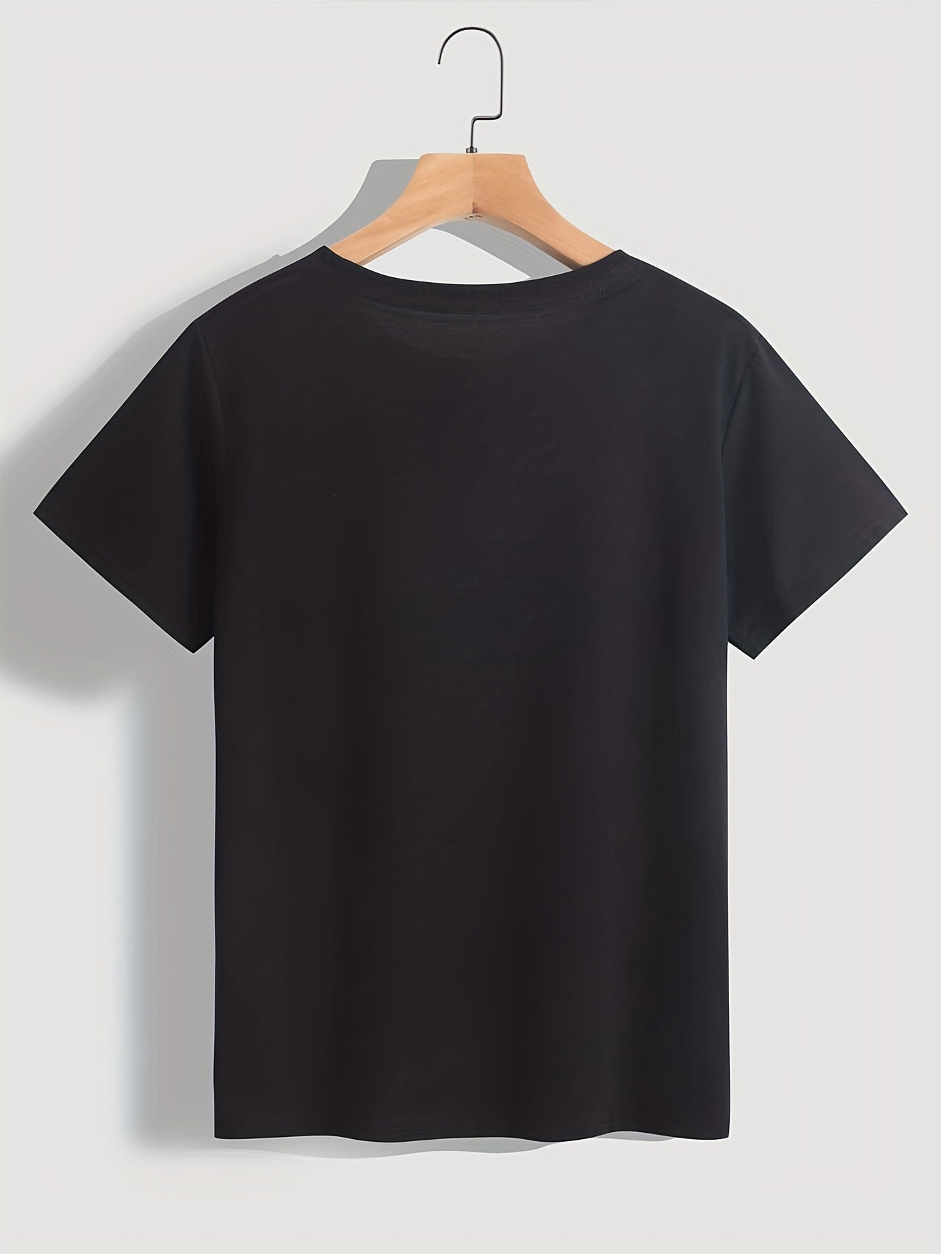 Plus Size Face Print Short Sleeve T-shirt, Women's Plus Slight Stretch Round Neck Casual Tee