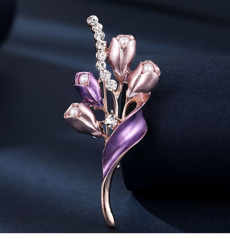 Elegant Purple Flower Brooch Dress Shirt Suit Gown Sweater Scarf Shawl Coat Hat Minimalist Stylish Pin Enamel Craft Accessory