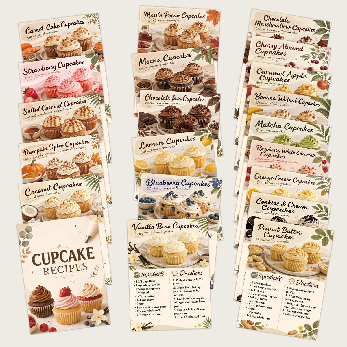 21pcs Cupcake Recipe Cards