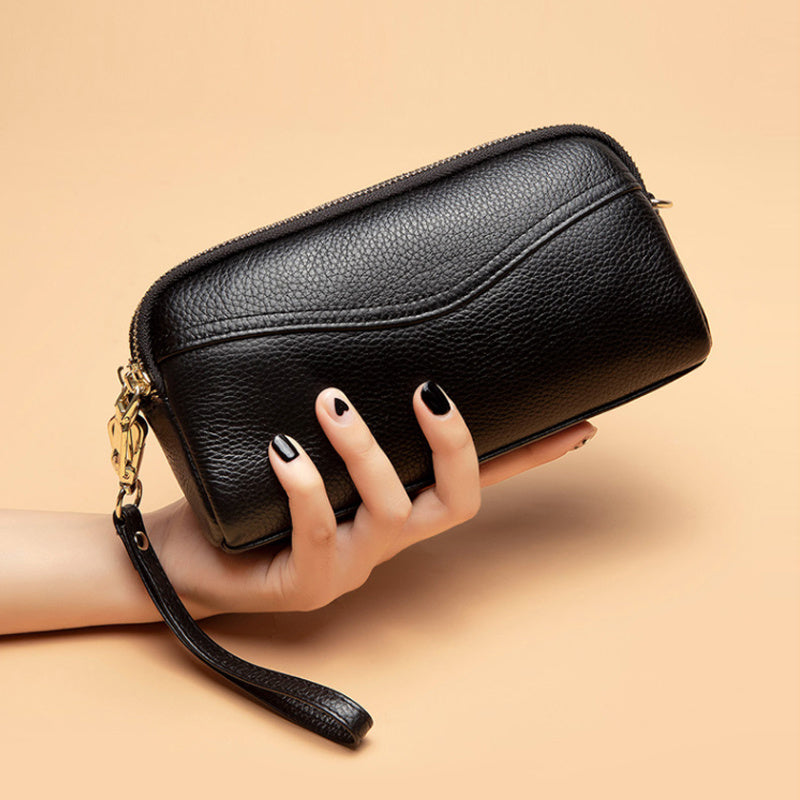 Small Zipper Crossbody Bag, Women's Double Layer Clutch Purse, Solid Color Wristlet Wallet