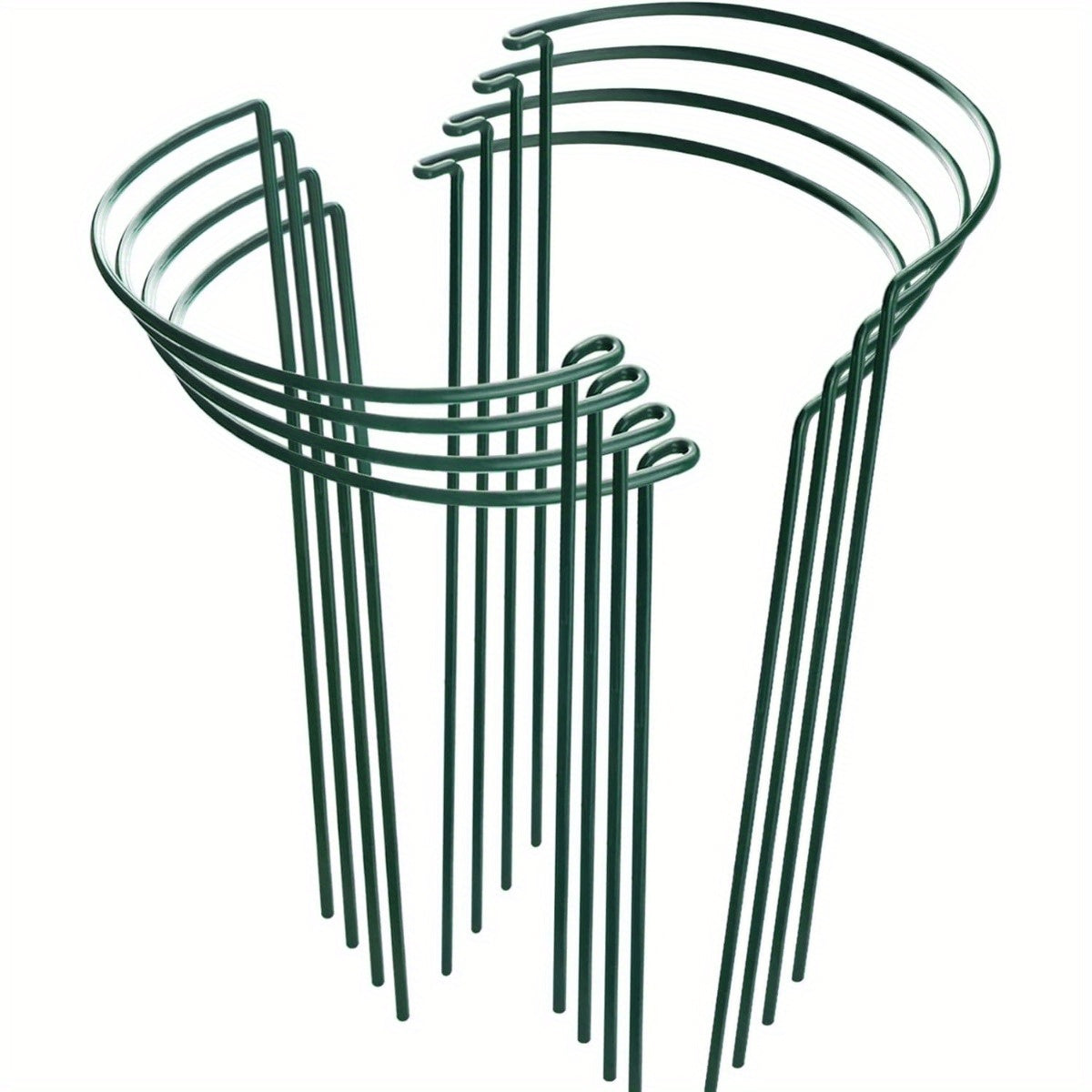 HiGift 8 Pack Plant Support Stakes, Half Round Metal Garden Plant Stake Indoor Peony Cages and Supports, Green Plant Support Ring Border for Tomato, Hydrangea, Flower Outdoor (10" Wide x 24" High)