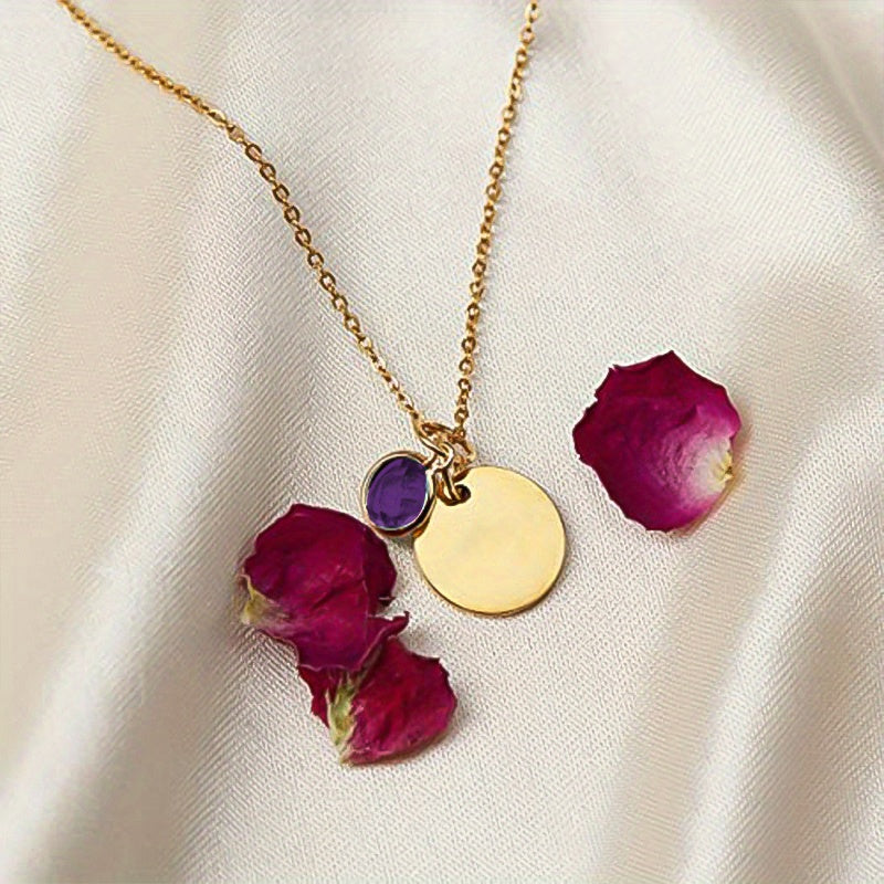 Birth Flower Engraved Necklace - Personalized Name Necklace with Birthstone and Customizable Record Time - Unique Mom Grandma Gift Idea with 12 Varieties of Birth Gemstones