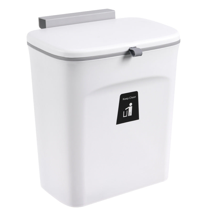 1pc Under Cabinet Door Hanging Trash Can - No Drill Installation, Durable Plastic Rectangular Kitchen Waste Bin with Lid, Space-Saving Pull-Out Cabinet Organizer for Utensils & Food Scraps (Black/White), Trash Cans for Kitche