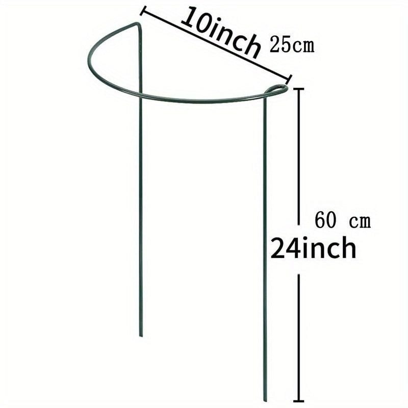 HiGift 8 Pack Plant Support Stakes, Half Round Metal Garden Plant Stake Indoor Peony Cages and Supports, Green Plant Support Ring Border for Tomato, Hydrangea, Flower Outdoor (10" Wide x 24" High)