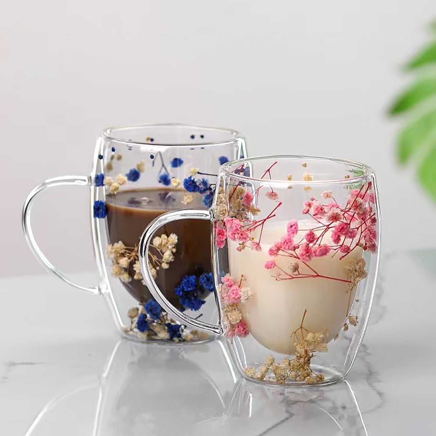 1pc Elegant Double-Walled Glass Coffee Mug with Dried Flower Detail - Thermal Insulated Drinkware for All Seasons - Ideal Birthday Present